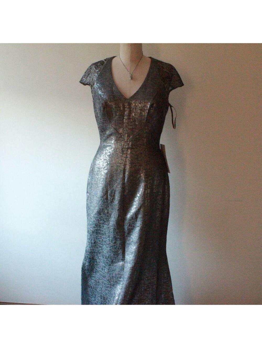theia silver metallic evening gown nwt